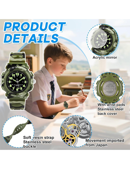Reloj Analógico CKV para Niños 5-12 Años Impermeable Verde Reloj Analógico CKV para Niños 5-12 Años Impermeable Verde