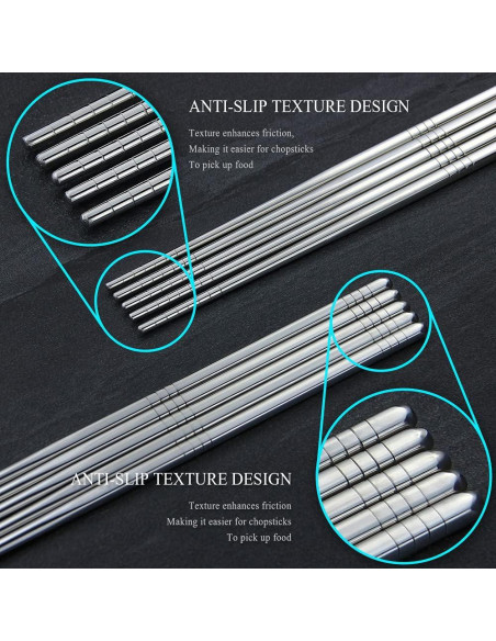 Palillos de Metal IQCWOOD 5 Pares Acero Inoxidable 304 Palillos de Metal IQCWOOD 5 Pares Acero Inoxidable 304