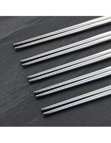 Palillos de Metal IQCWOOD 5 Pares Acero Inoxidable 304