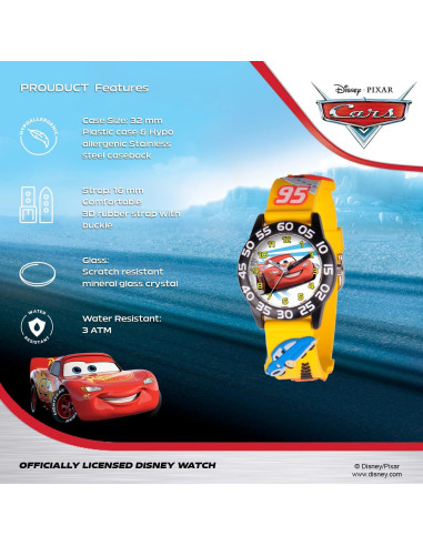 Reloj Analógico de Cuarzo Disney Cars para Niños 32mm