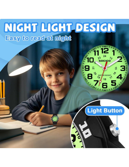 Reloj Analógico SOCICO para Niños Impermeable con Luz Reloj Analógico SOCICO para Niños Impermeable con Luz