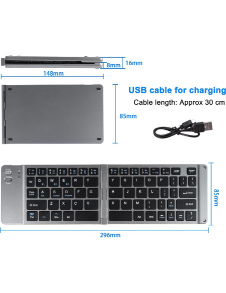 Teclado Bluetooth Plegable GUGUELEC Mini Inalámbrico Gris Teclado Bluetooth Plegable GUGUELEC Mini Inalámbrico Gris