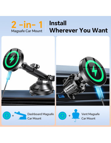 Soporte Cargador Inalámbrico MagSafe Coolpow para Auto - Negro