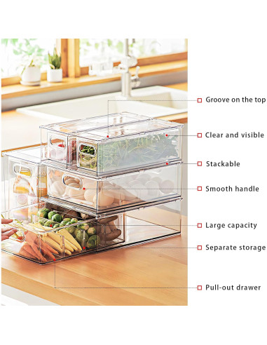 Cajones Organizadores de Refrigerador 4 Piezas Apilables