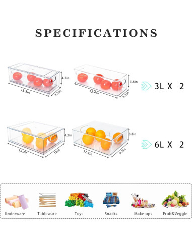 Cajones Organizadores de Refrigerador 4 Piezas Apilables