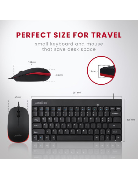 Teclado y Ratón Mini Cableado Perixx PERIDUO-212 USB Negro