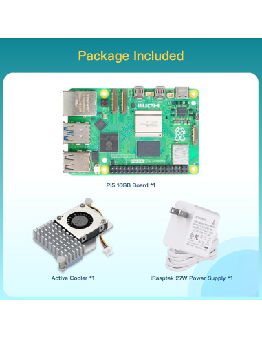 Kit Raspberry Pi 5 iRasptek 16GB RAM + Fuente 27W + Enfriador