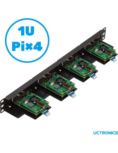 Soporte Rack 1U UCTRONICS para 4 Raspberry Pi - Extraíble