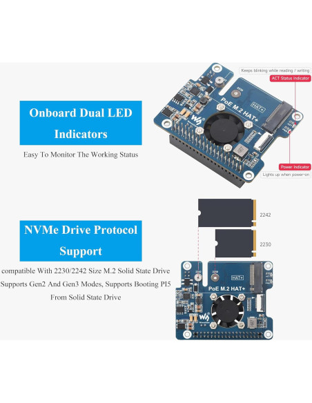 Adaptador PCIe a M.2 PoE UeeKKoo para Raspberry Pi 5 Adaptador PCIe a M.2 PoE UeeKKoo para Raspberry Pi 5