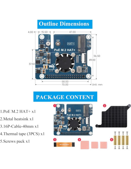 Adaptador PCIe a M.2 PoE UeeKKoo para Raspberry Pi 5 Adaptador PCIe a M.2 PoE UeeKKoo para Raspberry Pi 5