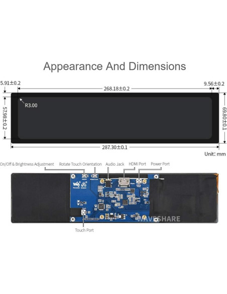 Pantalla LCD Táctil 11.9" Waveshare HDMI 320x1480 IPS Pantalla LCD Táctil 11.9" Waveshare HDMI 320x1480 IPS