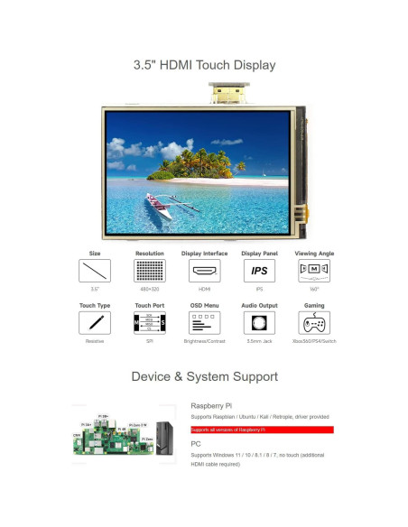 Pantalla LCD Táctil 3.5" Waveshare HDMI 480x320 para Raspberry Pi Pantalla LCD Táctil 3.5" Waveshare HDMI 480x320 para Raspberry Pi