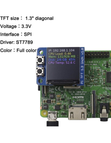 Mini PiTFT 1.3" Pantalla LCD 240x240 para Raspberry Pi