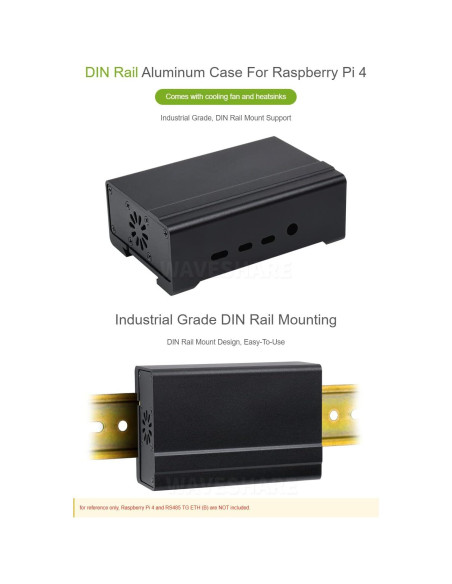Caja de Aluminio para Riel DIN Waveshare Raspberry Pi 4 Caja de Aluminio para Riel DIN Waveshare Raspberry Pi 4