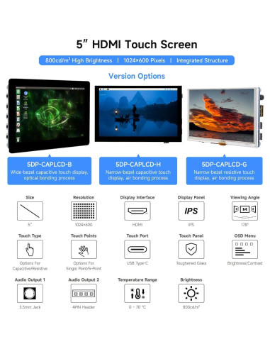 Pantalla Táctil Capacitiva 5" Waveshare 5DP-CAPLCD-B HDMI