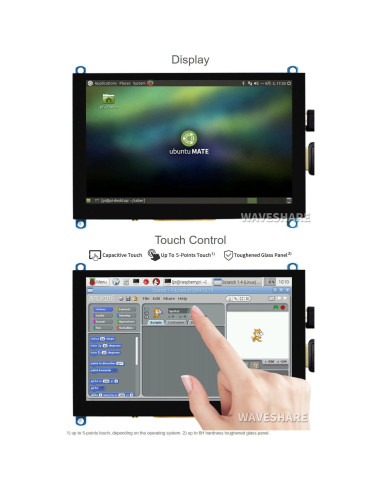 Pantalla Táctil Capacitiva 5" Waveshare 800x480 HDMI
