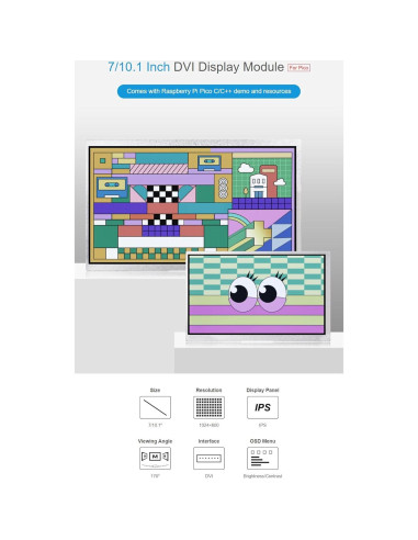 Módulo Pantalla DVI 10.1" Coolwell IPS 1024x600 para Raspberry Pi