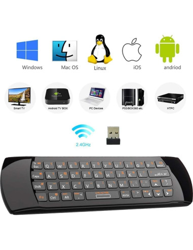 Teclado Inalámbrico Rii Mini K25 3 en 1 con Control Remoto