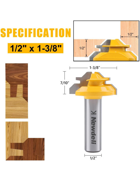 Fresa de Miter de Bloqueo 45 Grados Newdeli 1/2" Eje Fresa de Miter de Bloqueo 45 Grados Newdeli 1/2" Eje