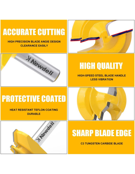 Fresa de Miter de Bloqueo 45 Grados Newdeli 1/2" Eje Fresa de Miter de Bloqueo 45 Grados Newdeli 1/2" Eje