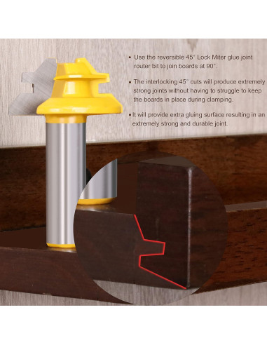 Fresa de Miter de Bloqueo 45 Grados Newdeli 1/2" Eje