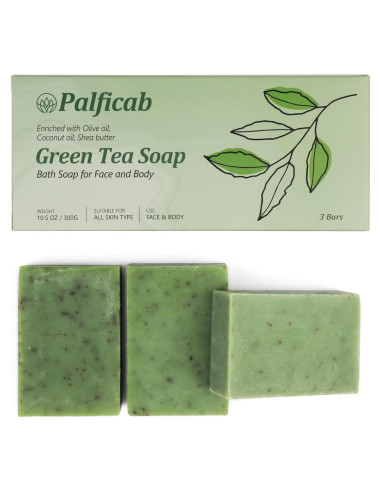 Jabón de Té Verde Vegano PALFICAB - Hidratante 3 Barras