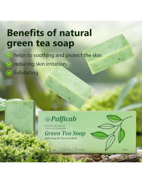 Jabón de Té Verde Vegano PALFICAB - Hidratante 3 Barras Jabón de Té Verde Vegano PALFICAB - Hidratante 3 Barras