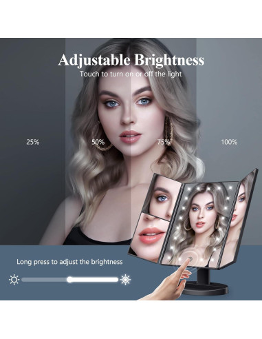 Espejo de Maquillaje HUONUL Iluminado 2X 3X 10X Negro