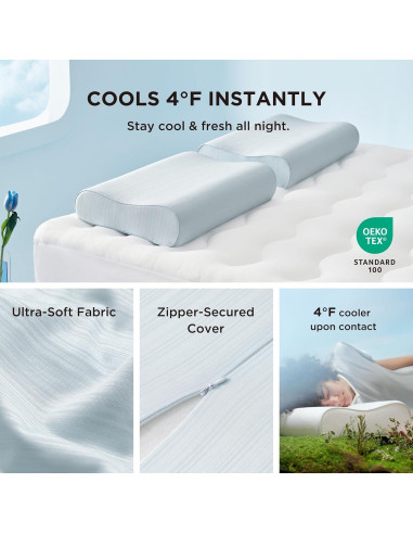 Cojín Cervical Bedsure Enfriador Espuma de Memoria Reina Azul