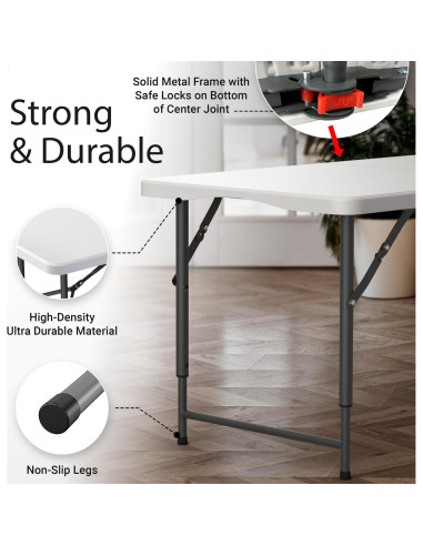 Mesa Plegable 1.22m Ajustable Blanco Nuestro Espacio Moderno