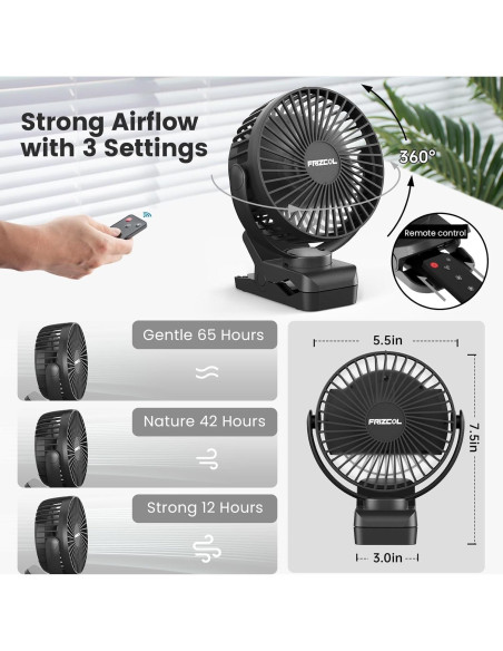 Ventilador Portátil Clip FRIZCOL con Batería 12000mAh y LED Ventilador Portátil Clip FRIZCOL con Batería 12000mAh y LED