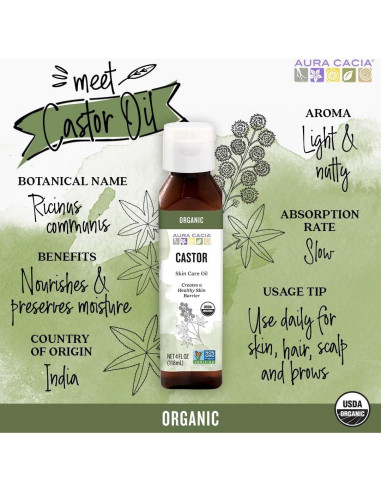 Aceite Orgánico de Ricino Aura Cacia 118 ml - Hidratación Piel y Cabello