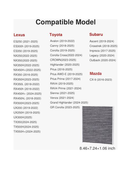 Filtro de Aire de Cabina Puroma CAF157S para Toyota y Lexus Filtro de Aire de Cabina Puroma CAF157S para Toyota y Lexus