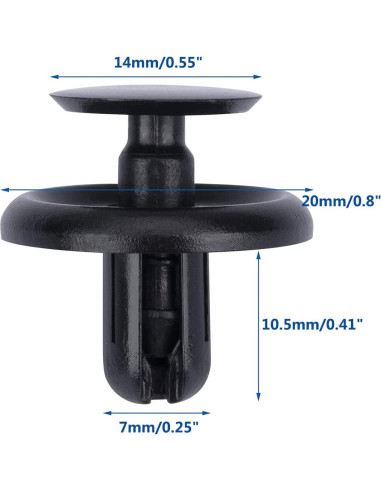 100 Clips de Retención Nylon Negro para Toyota Lexus 90467-07201