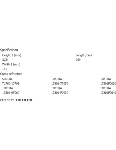 Filtro de aire motor Genérico Toyota 17801-77050 compatible