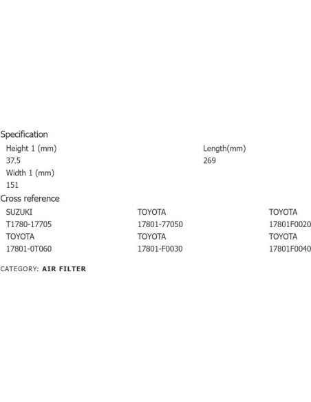 Filtro de aire motor Genérico Toyota 17801-77050 compatible Filtro de aire motor Genérico Toyota 17801-77050 compatible