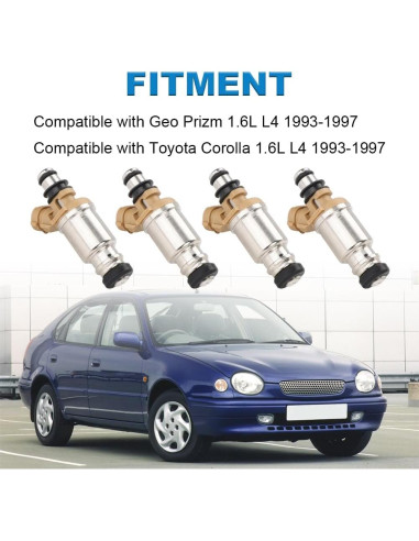 Inyectores de Combustible JDMON 4 Pcs para Toyota Corolla 1.6L