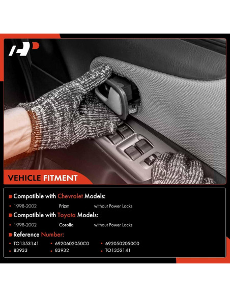 Mangos de Puerta Interior A-Premium para Toyota Corolla y Chevrolet Prizm 1998-2002, Juego de 4 Piezas, Negro Texturizado Mangos de Puerta Interior A-Premium para Toyota Corolla y Chevrolet Prizm 1998-2002, Juego de 4 Piezas, Negro Texturizado