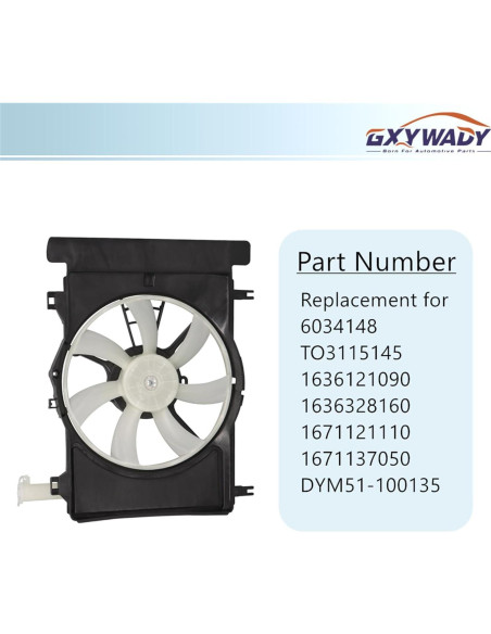 Ventilador de Radiador GXYWADY TO3115145 para Yaris y Scion Ventilador de Radiador GXYWADY TO3115145 para Yaris y Scion