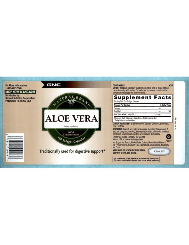 Cápsulas de Gel Suave de Aloe Vera GNC 180 Unidades 25 mg