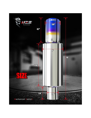 Silenciador de Escape MZS Acero Inoxidable 2" Entrada 3" Salida