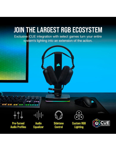 Auricular Inalámbrico Corsair HS80 RGB - Dolby Atmos - Negro