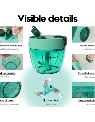 Picador de Verduras Manual Ourokhome 650 ml Azul - Cortador de Ajo y Cebolla