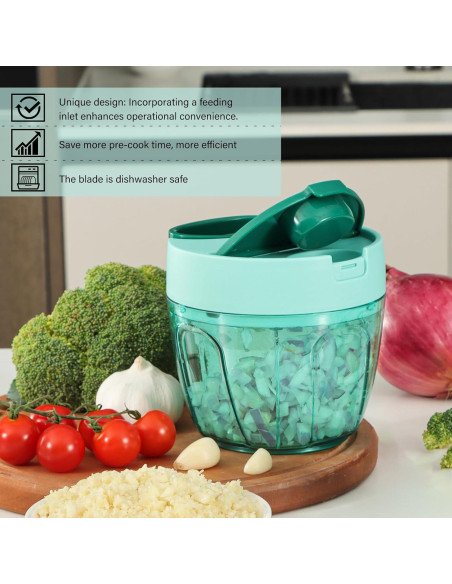 Picador de Verduras Manual Ourokhome 650 ml Azul - Cortador de Ajo y Cebolla Picador de Verduras Manual Ourokhome 650 ml Azul - Cortador de Ajo y Cebolla