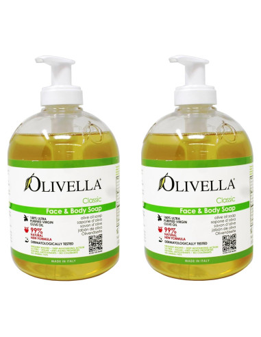 Jabón líquido de cara y cuerpo Olivella 2 x 500 ml
