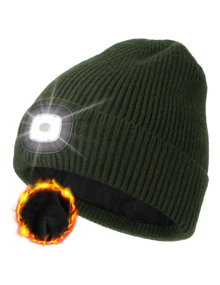Gorro de Forro Polar MELASA con LED Recargable USB Verde Militar Gorro de Forro Polar MELASA con LED Recargable USB Verde Militar