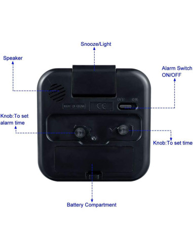 Reloj Despertador Analógico Tinload Compacto Silencioso Negro