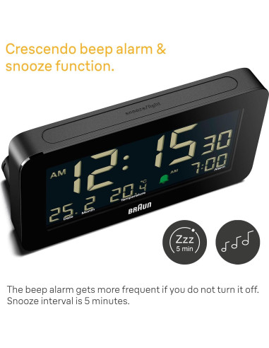 Reloj Despertador Digital Braun BC10B con Temperatura LCD