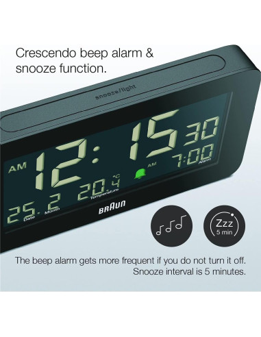 Reloj Despertador Digital Braun BC10B con Temperatura LCD