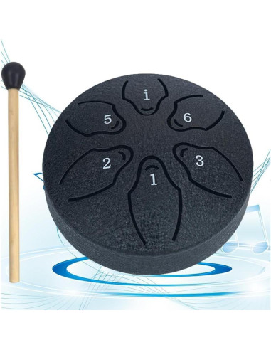 Tambor de Lengua de Acero 20 cm 6 Notas Negro con Accesorios